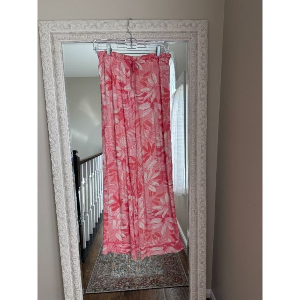 Tommy Bahama Pink Tropical Print Pajama Set Top & Wide Leg Lounge Pants Small - Picture 2 of 8